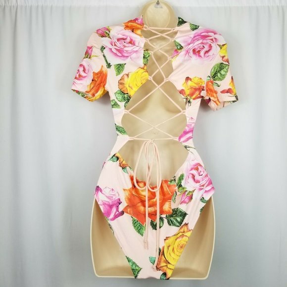 Fashion Nova Pink Floral Bodysuit Fitted Medium - Picture 5 of 10